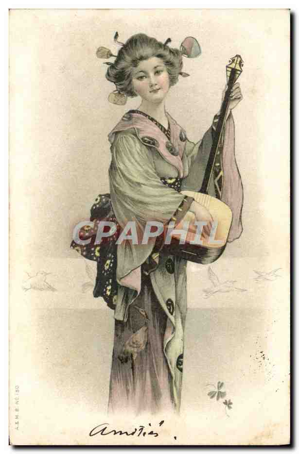 CPA Japon Nippon Femme Folklore Musique