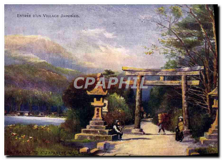 CPA Japon Nippon Entree d'un village japonais 