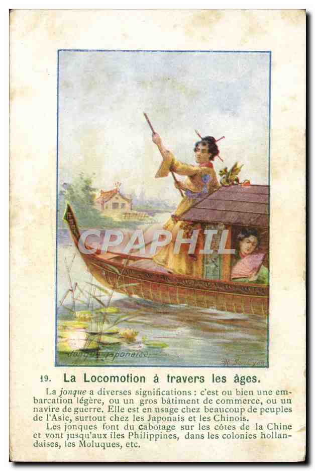 CPA Japon Nippon La locomotion a travers les ages Folklore Femme Jonque 