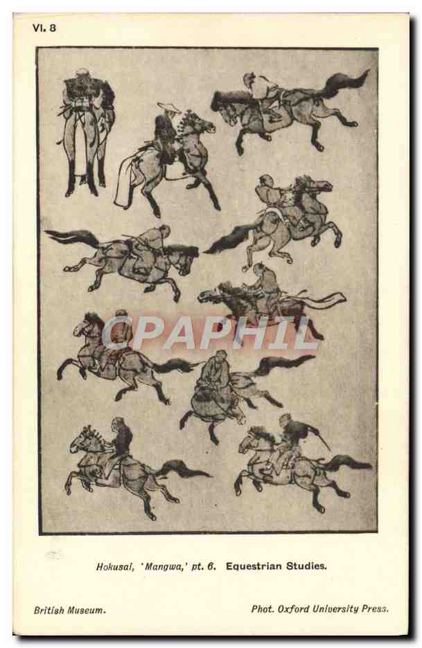 CPA Japon Nippon Hokusai Mangwa Equestrian studies Cheval Equitation British Museum