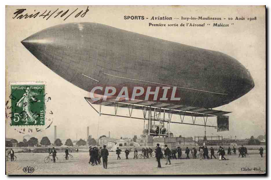 CPA Avion Aviation Zeppelin Dirigeable Issy les Moulineaux Premiere sortie de l'aeronef Malecot 