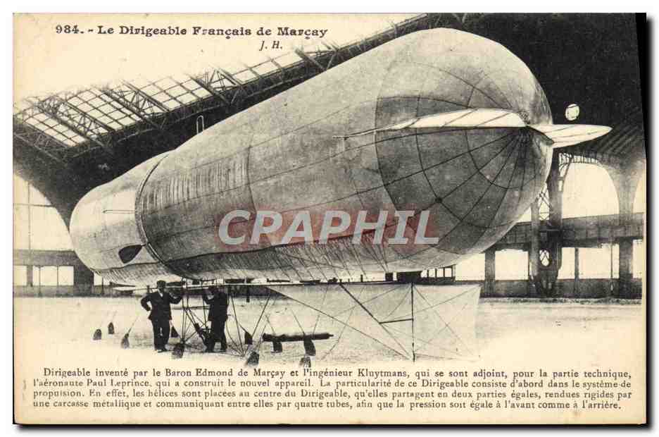 CPA Avion Aviation Zeppelin Dirigeable francais de Marcay Baron Edmond de Marcay et ingenieur Kluytmans