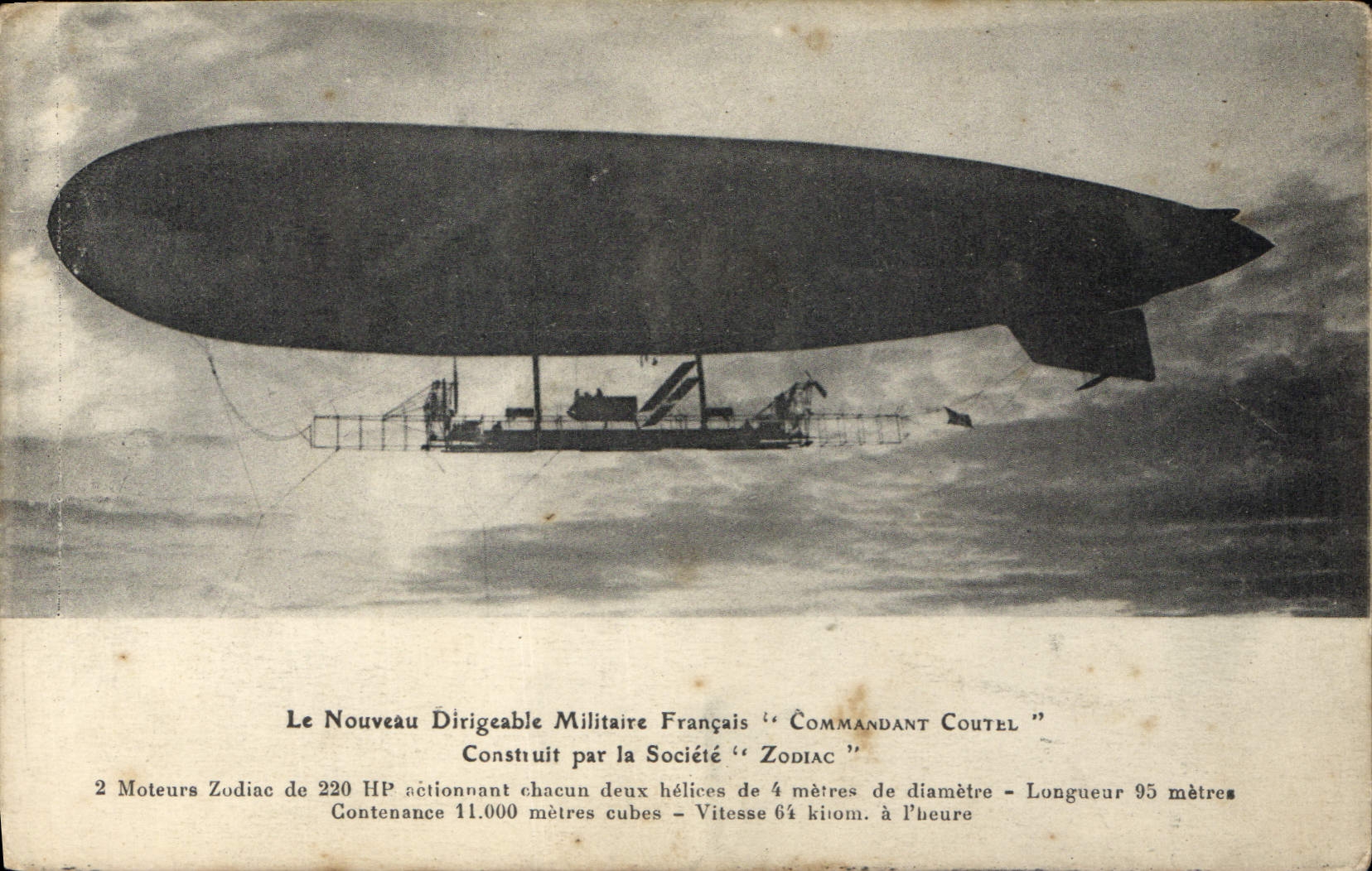 CPA Avion Aviation Zeppelin Dirigeable militaire francais Commandant Coutel Societe Zodiac 