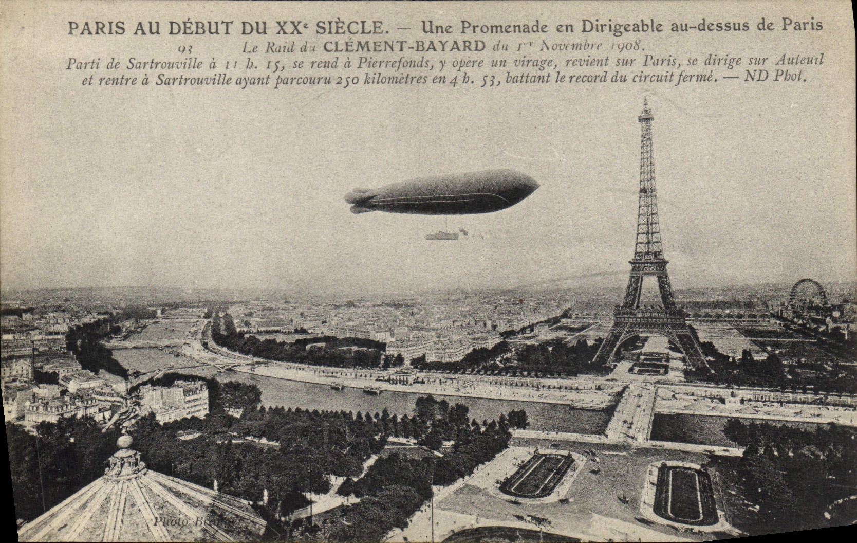 CPA Avion Aviation Zeppelin Dirigeable Clement Bayard Tour Eiffel Paris 