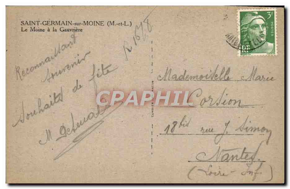 CPA Saint Germain Sur Moine Le Moine A La Gauvriere — Rückseite