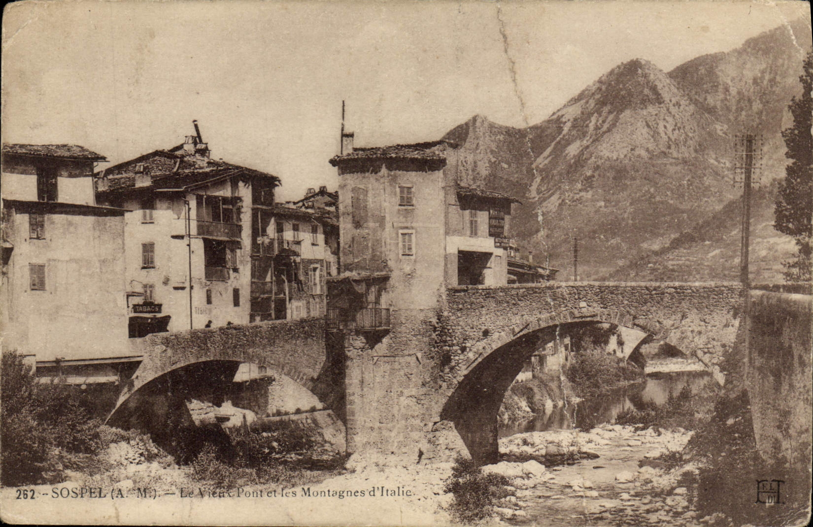 Antike Ansichtskarte Sospel Und Altes Brücke Und Die Berge Italiens