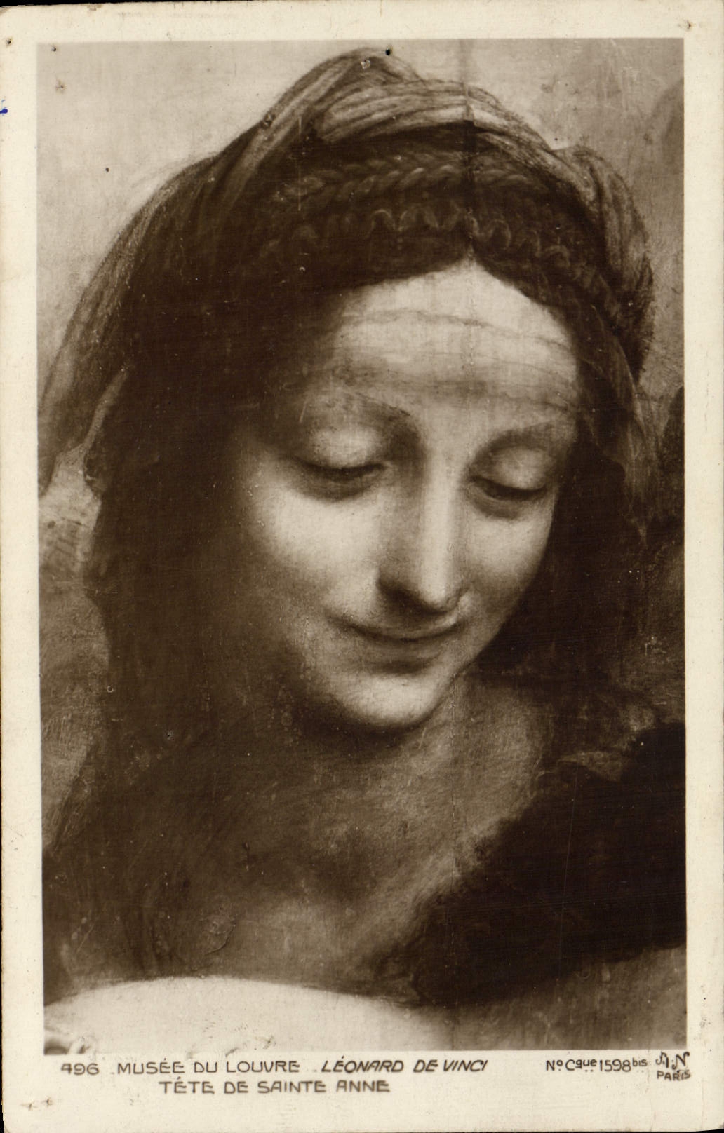 Tête de Sainte Anne — Léonard de Vinci — Musée du Louvre — éditeur A.N. Paris, n° de série 1598be