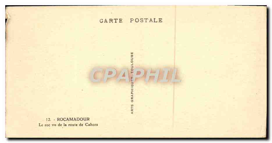 Rocamadour — vue du roc vu de la route de Cahors — Arts Graphiques Toulouse — Rückseite