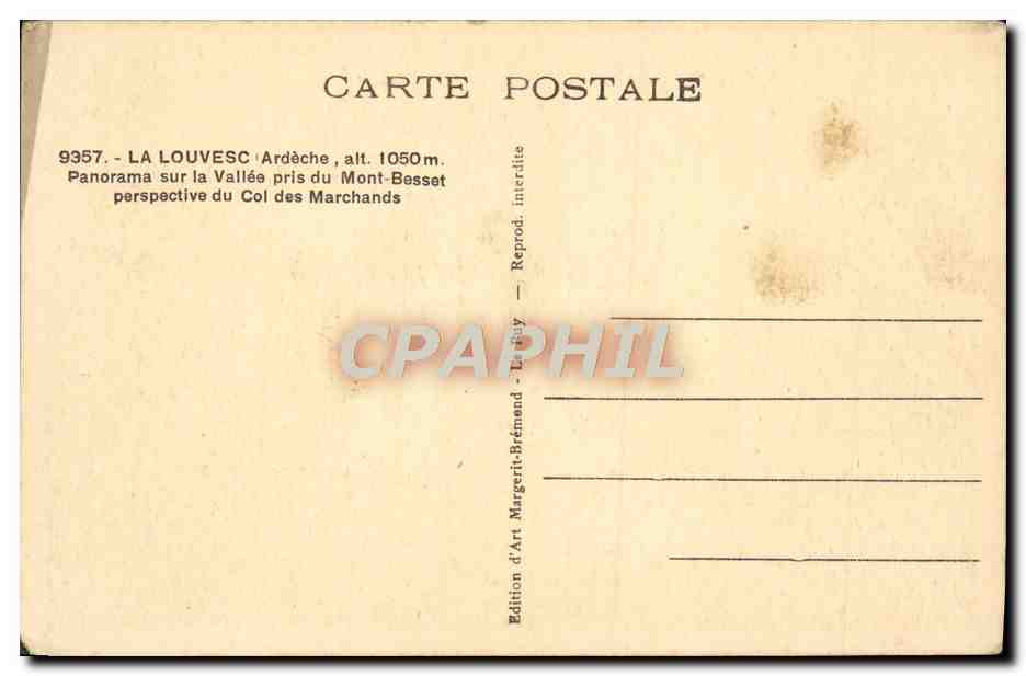 La Louvesc - Ardèche — panorama sur la vallée prise du col des Marchands — Édition d'Art Margerit-Brémont — Reverso