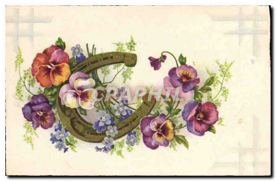 CPA Fantaisie Fleurs Fer a cheval