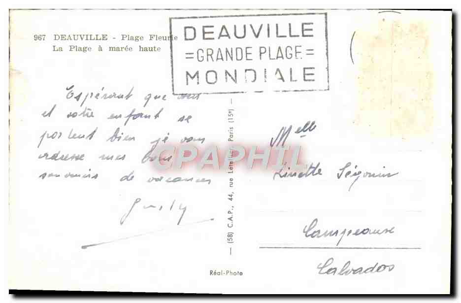 Deauville - Plage Fleurie — Grande Plage Mondiale — Réal-Photo n°967 — Rückseite