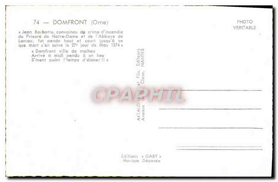 CPM Domfront Orne — Rückseite
