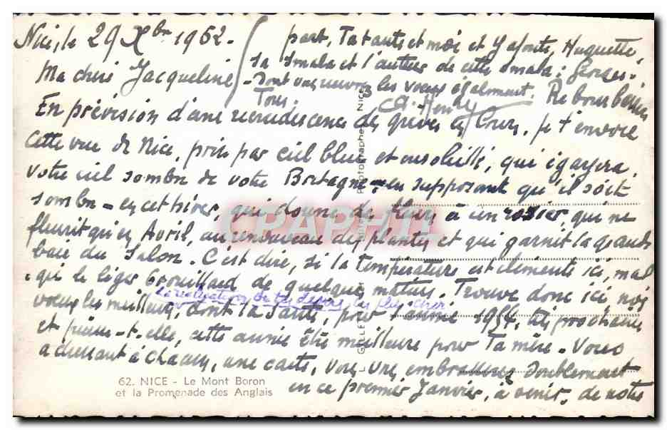 CPA Nice La Mont Baron Et La Promenade Des Anglais — Verso