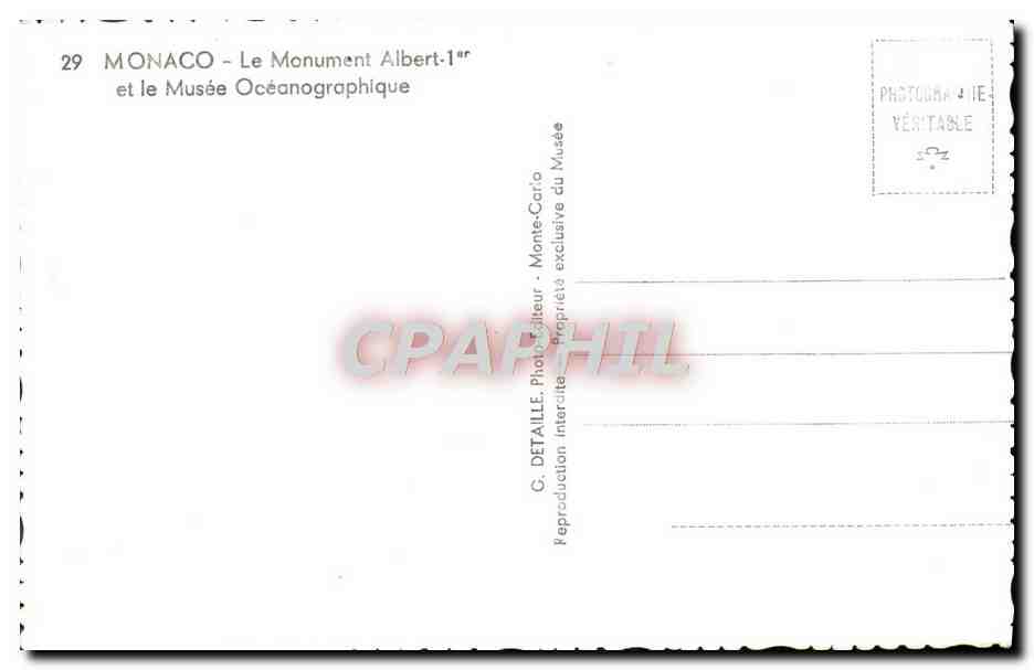 CPA Aquarium Marin De Monaco Le monument Albert 1er et le musee oceanographique — Rückseite