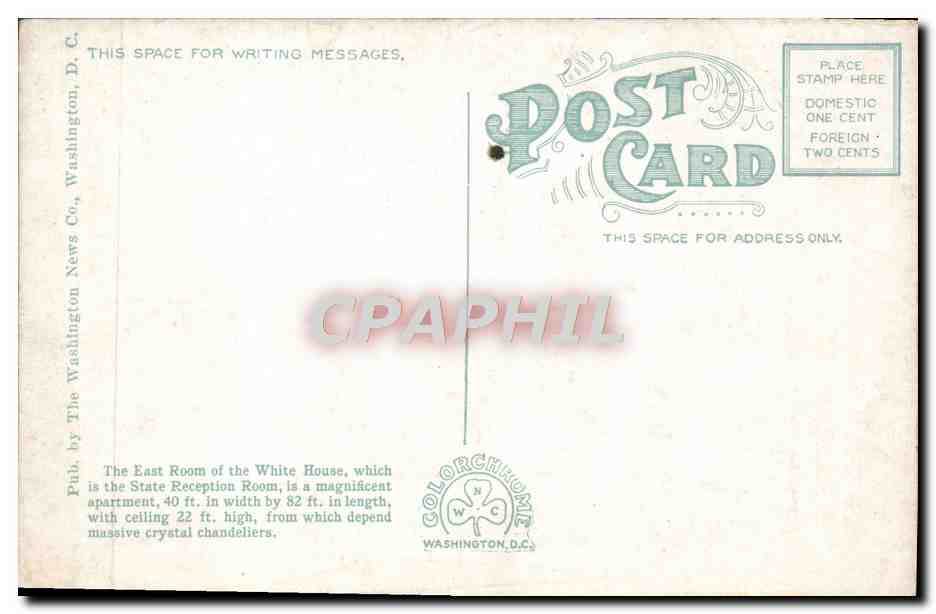 CPA East Room White House Washington D C — Rückseite