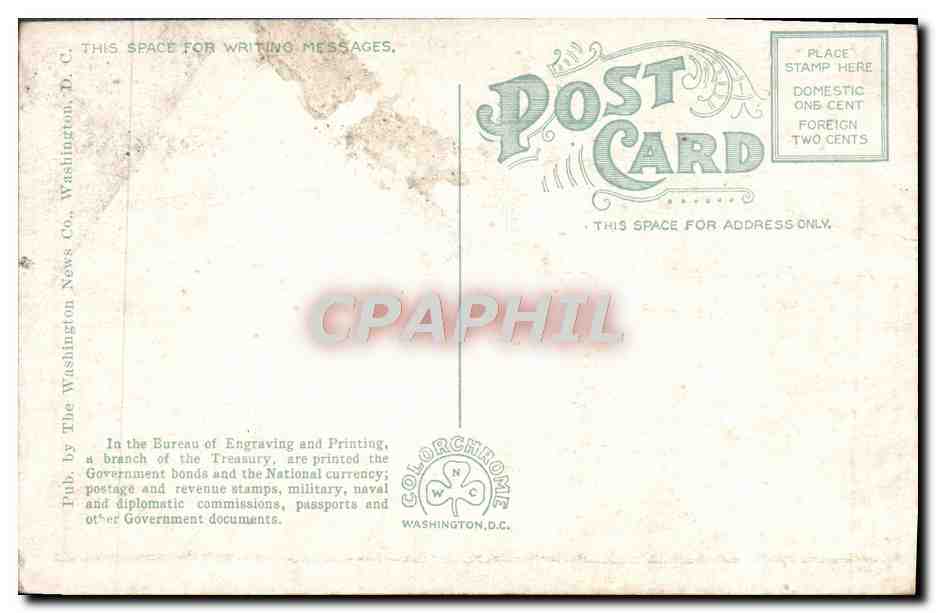 CPA New Bureau Of Engraving And Printing Washington D C — Rückseite