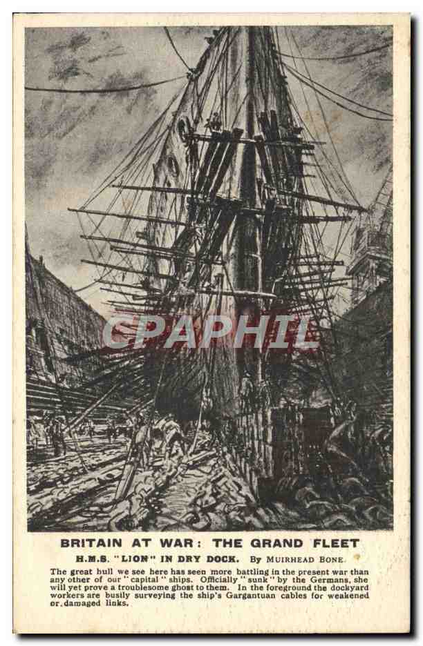 CPA Bateau Britain at war HMS Lion in dry dock 