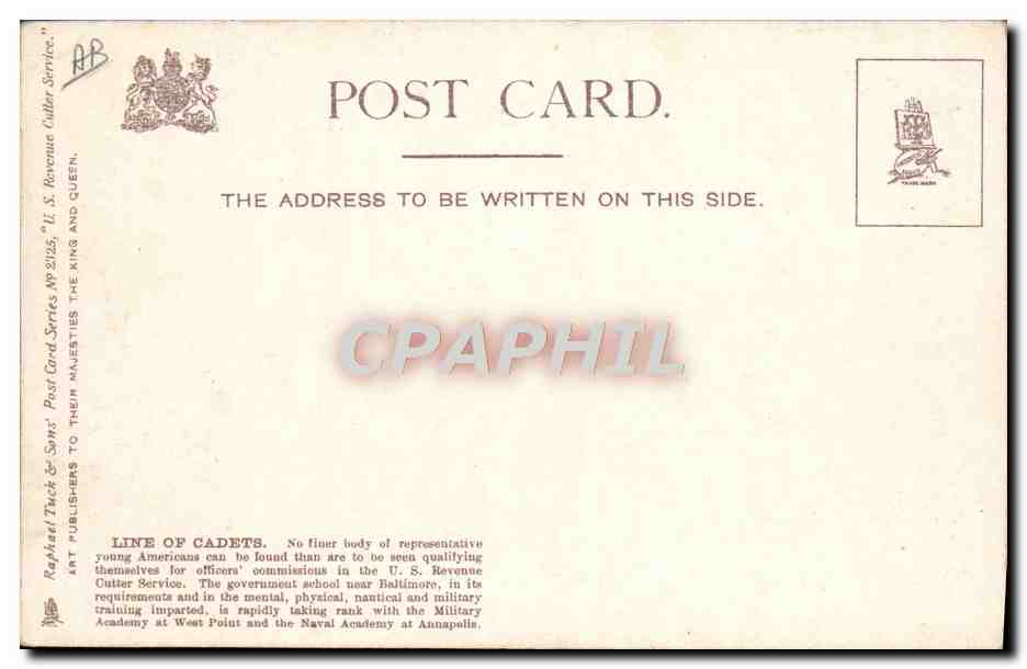 CPA Bateau US Revenue Cutter SErvice Line of Cadets — Verso