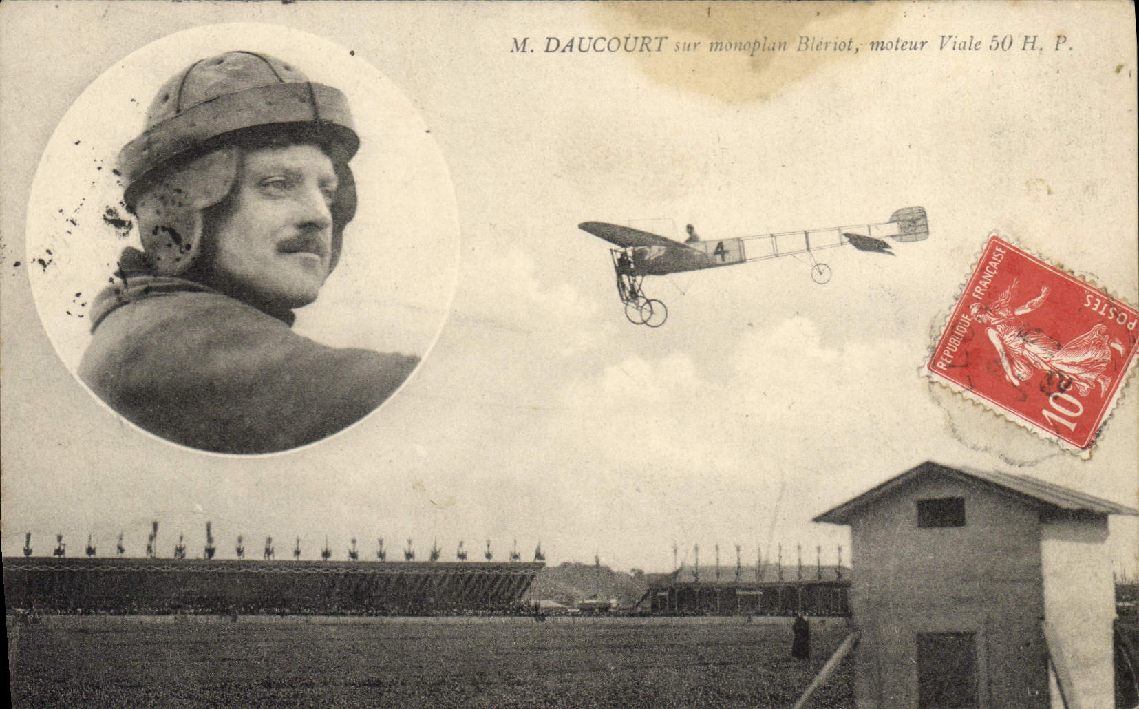 CPA Avion Aviation Daucourt sur monoplan Bleriot Moteur Viale 