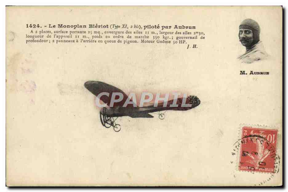CPA Avion Aviation Monoplan Bleriot pilote par Aubrun 