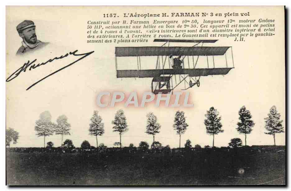 CPA Avion Aviation Aeroplane H Farma en plein vol 