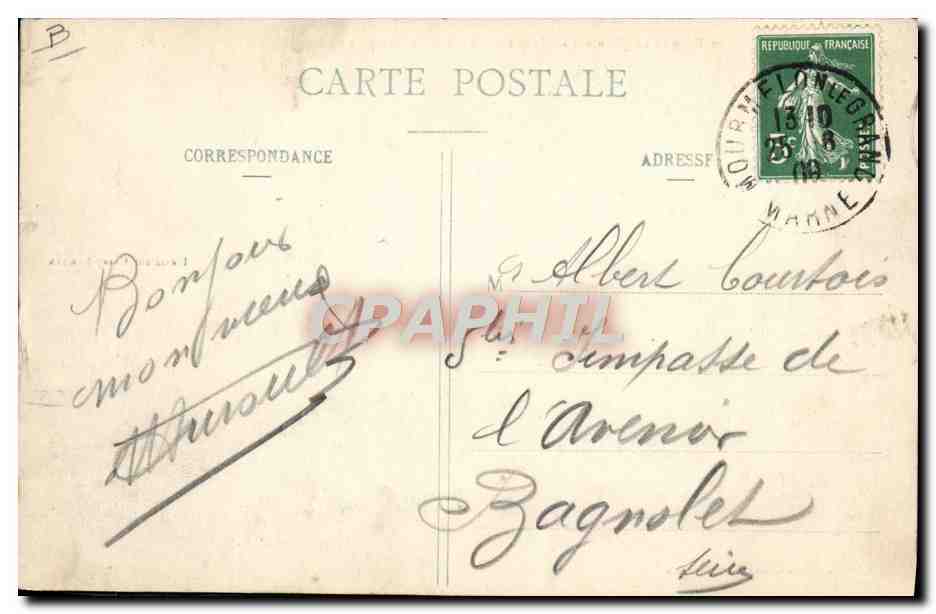 CPA Avion Aviation L'aviateur Henry Farman en plein vol au dessus des plaines du Camp de Chalons — Verso