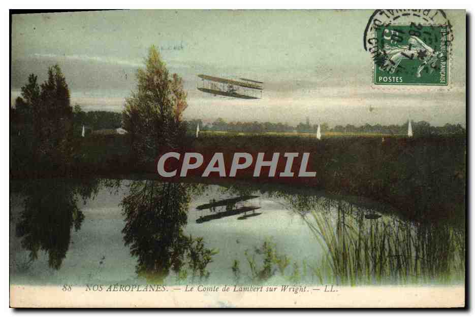 CPA Avion Aviation Aeroplanes Le comte de lambert sur Wright 