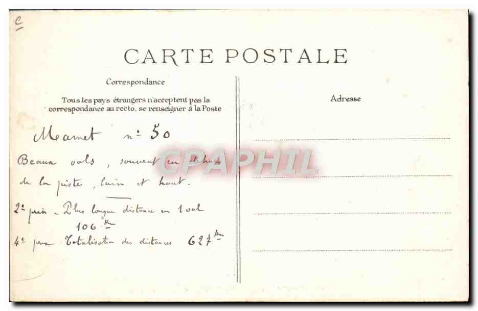 CPA Avion Aviation Mamet sur monoplan Bleriot  — Rückseite