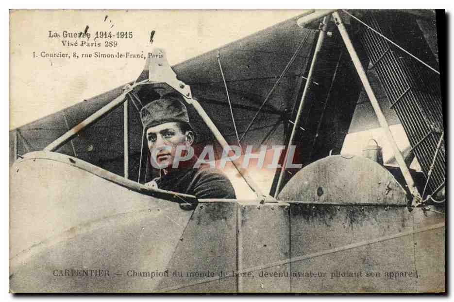 CPA Avion Aviation Carpentier Champion du monde de boxe aviateur pilotant son appareil 