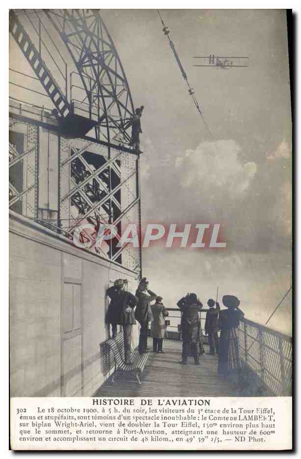 CPA Avion Aviation Paris Tour Eiffel Comte de Lambert 