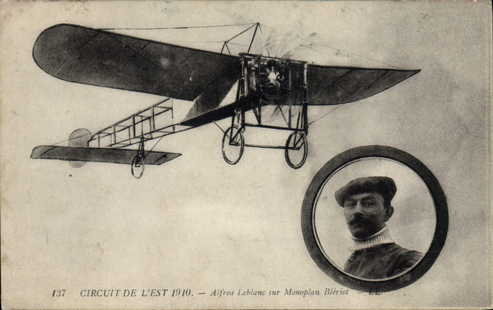 CPA Avion Aviation Circuit de l'Est 1910 Alfred Leblanc sur monoplan Bleriot 