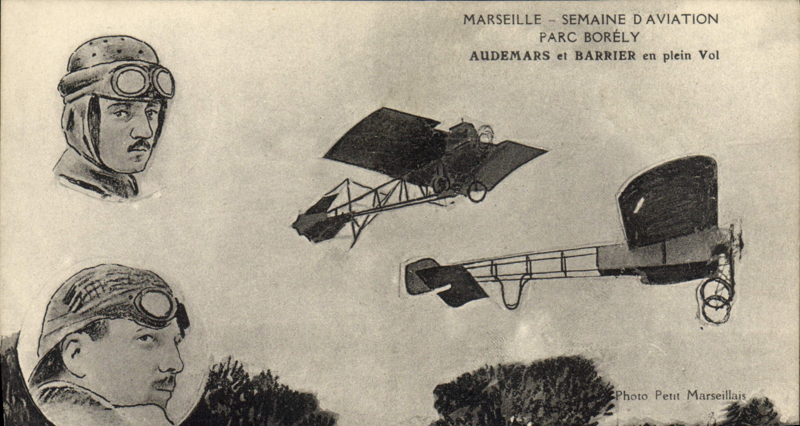 CPA Avion Aviation Marseille Semaine d'aviation Parc Borely Audemars et Barrier en plein vol 