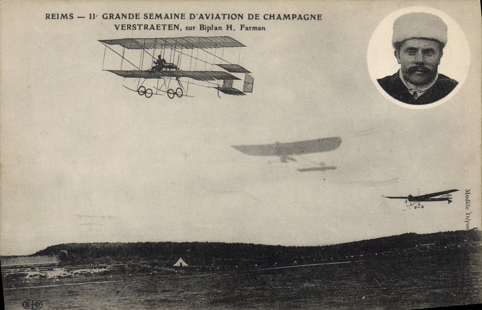 CPA Avion Aviation Reims 2eme Grande semaine d'aviation de Champagne Vestraeten Biplan Farman 