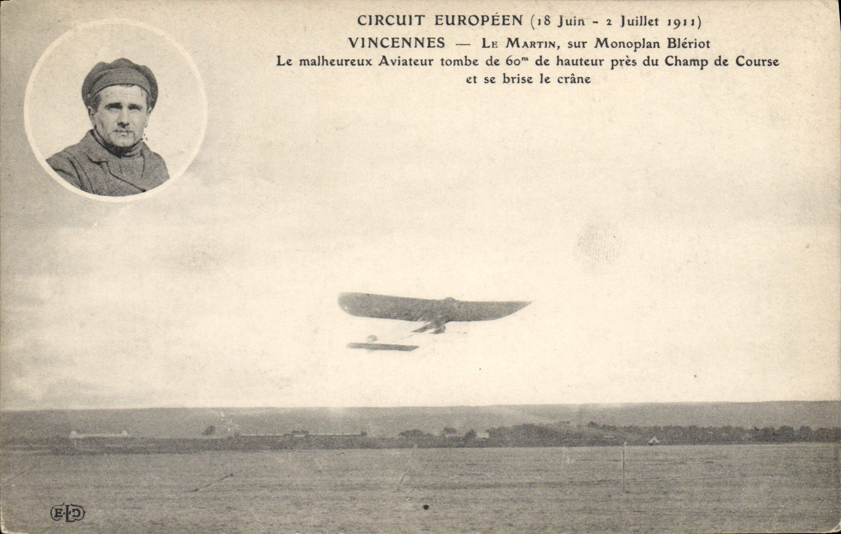 CPA Avion Aviation Circuit europeen Vincennes Le Martin sur monoplan Bleriot 