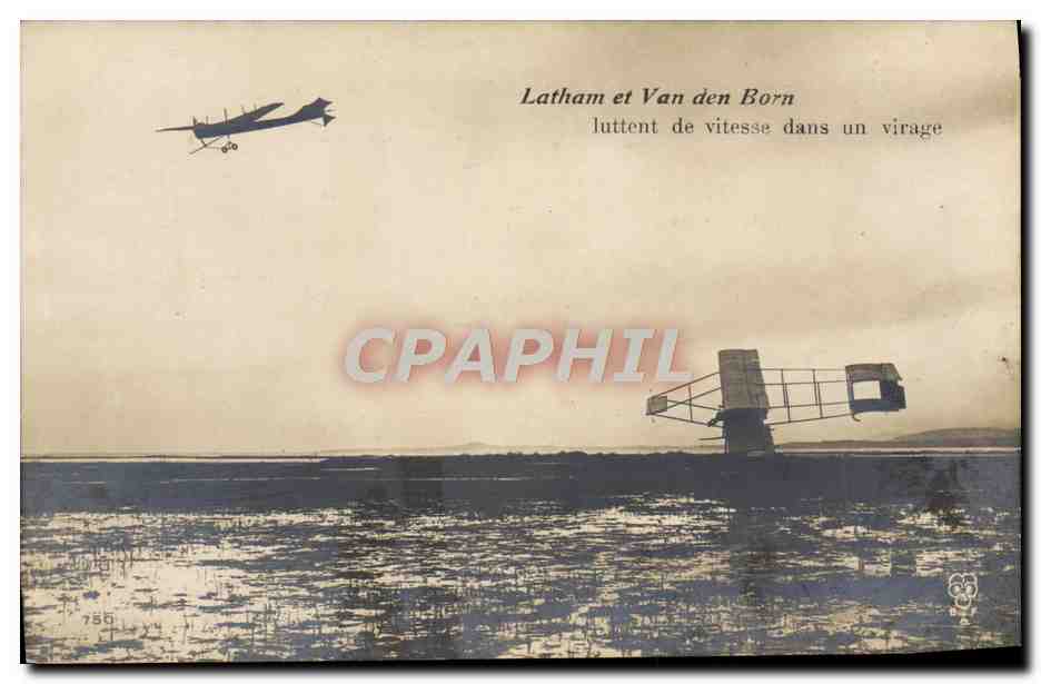 CPA Avion Aviation Latham et Van den Born luttent de vitesse dans un virage 