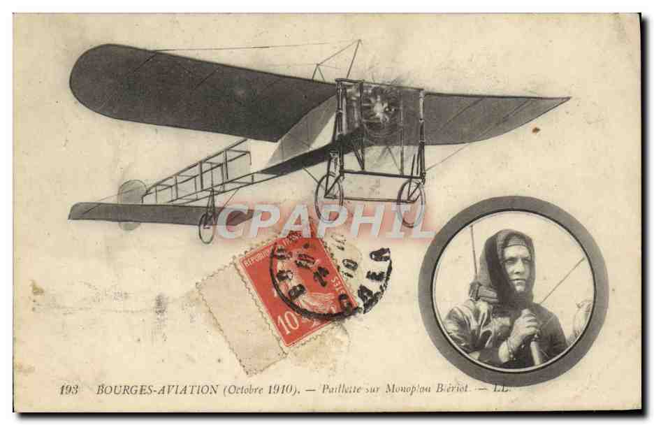 CPA Avion Aviation Bourges Paillette sur monoplan Bleriot 