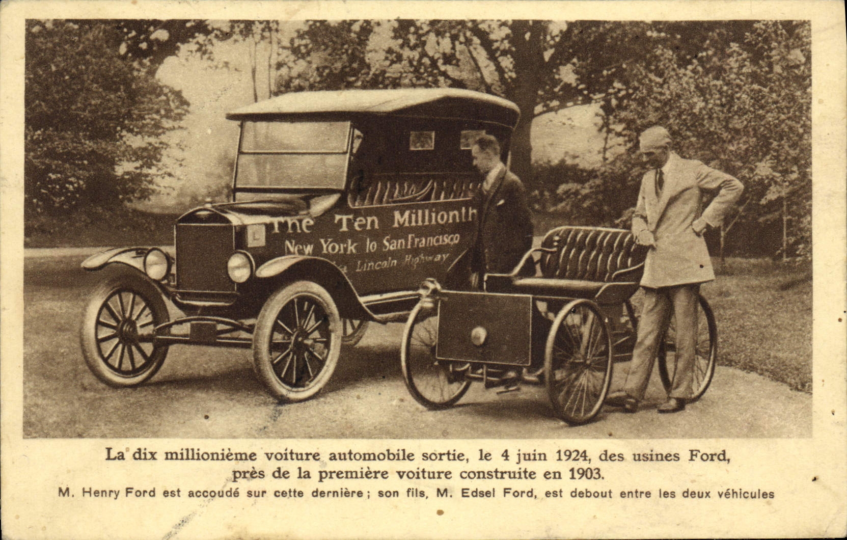 Dix millionième voiture Ford — Henry Ford et Edsel Ford — 1924
