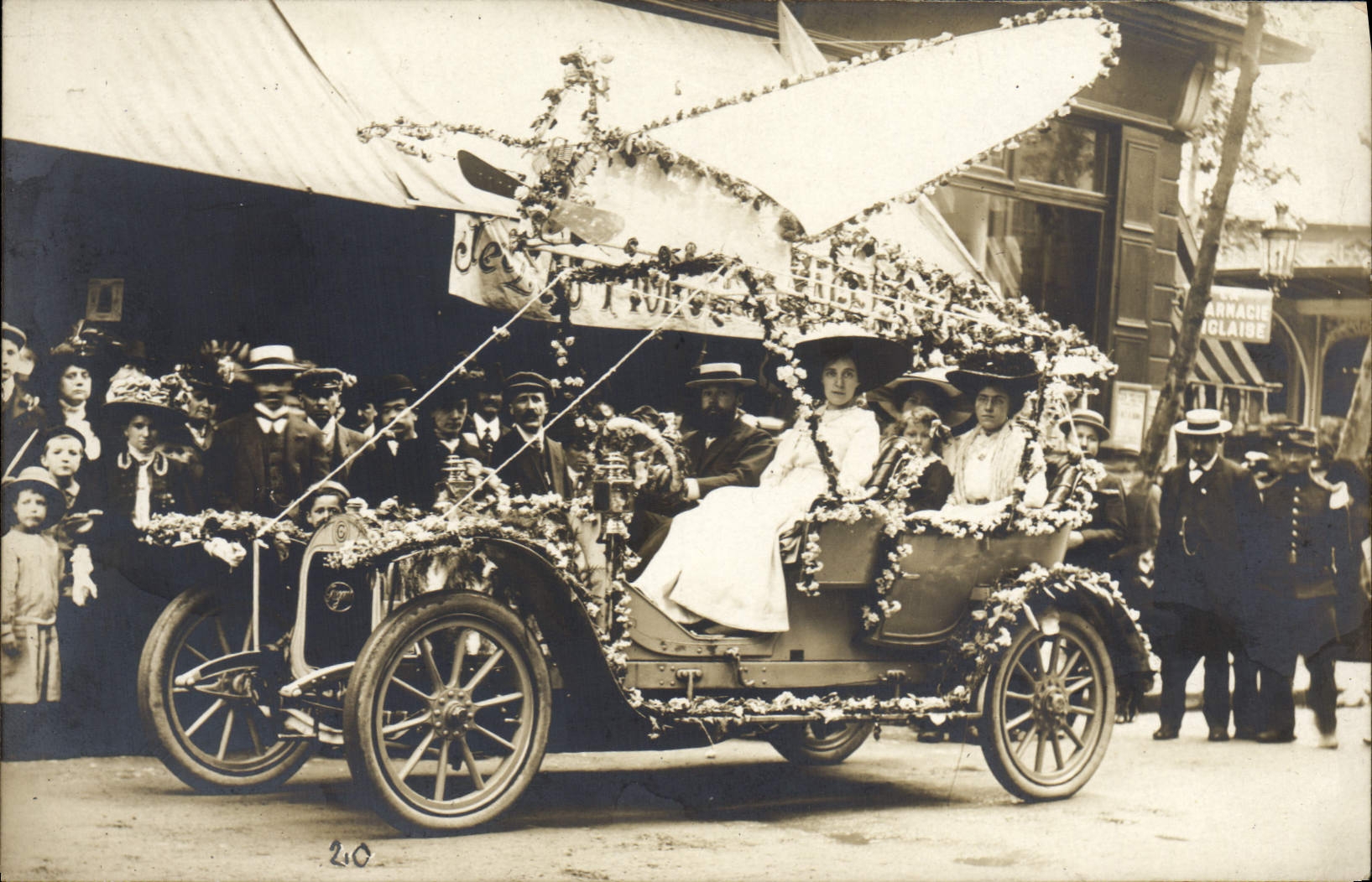 CARTE PHOTO Automobile Avion Fleurs 