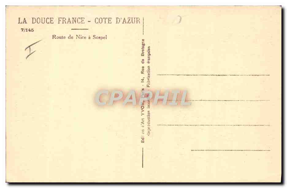 CPA Automobile Route de Nice a Sospel — Verso