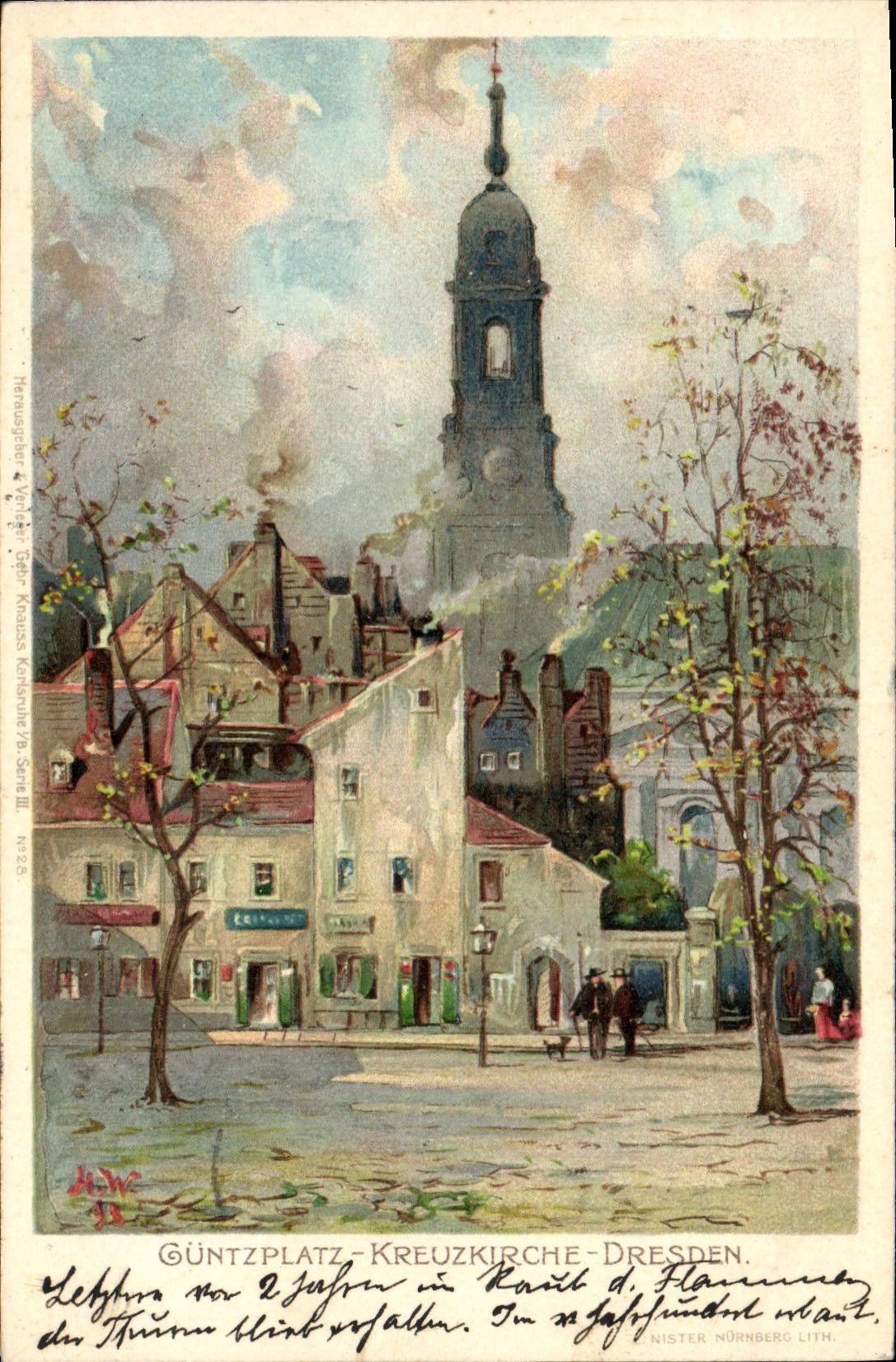 CPA Illustrateur Guntzplatz Kreuzkirche Dresden 