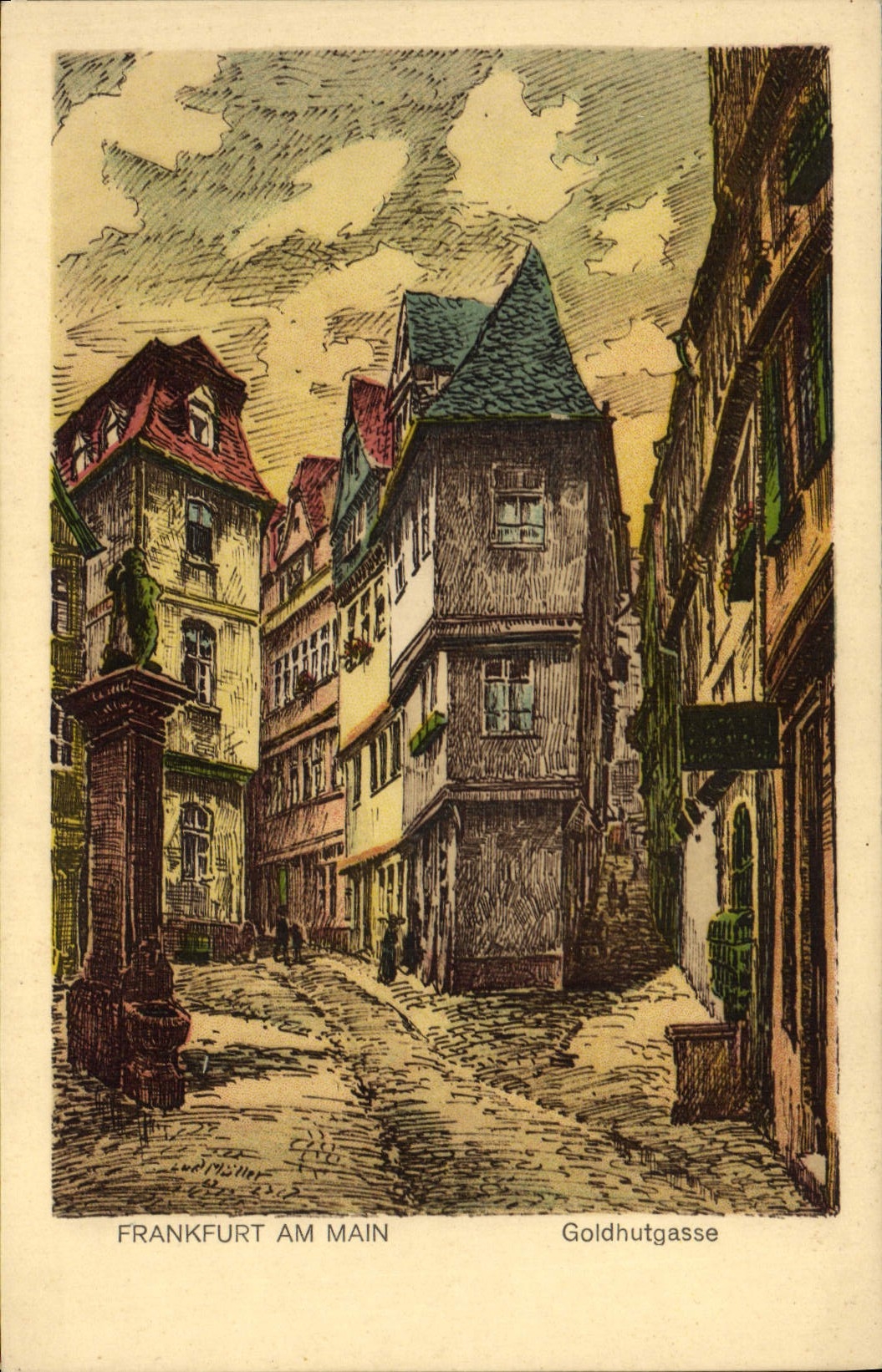 CPA Illustrateur Frankfurt am main Goldhutgasse