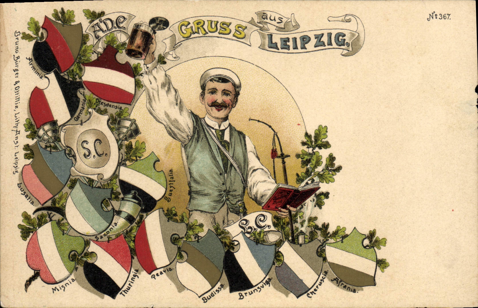 CPA Illustrateur Gruss aus Leipzig 