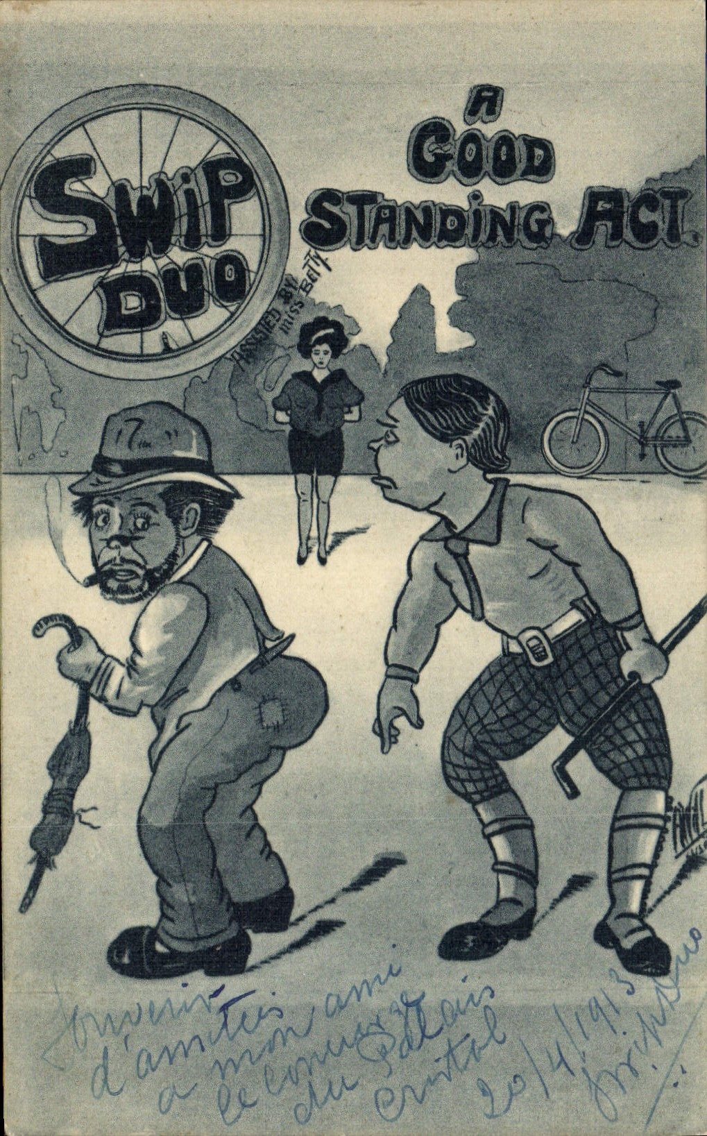 CPA Illustrateur A good standing Act Velo Cycle Swip Duo Miss Betty 