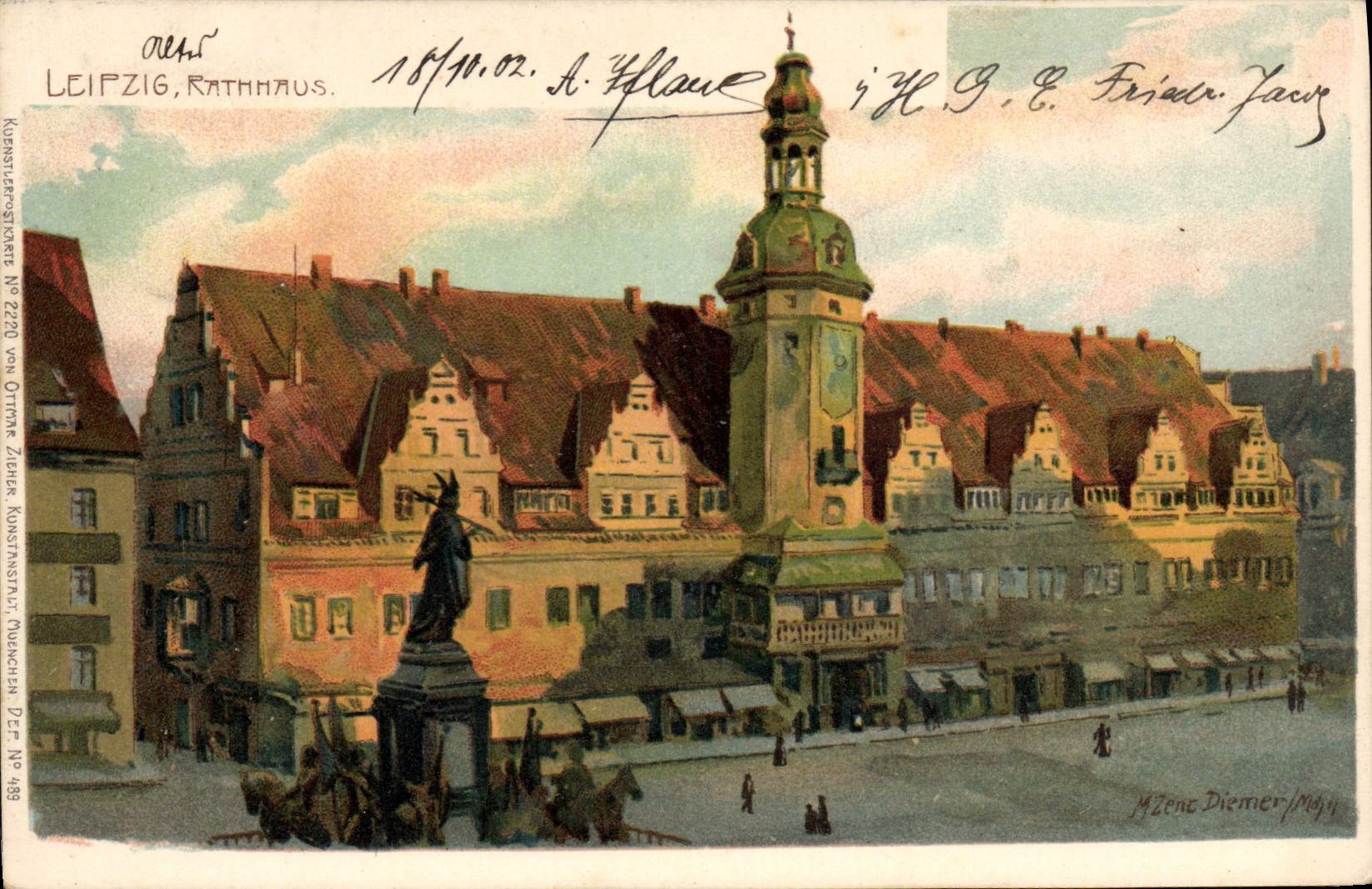 CPA Illustrateur Leipzig Rathhaus