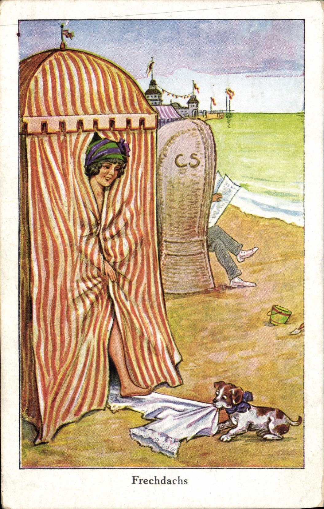 CPA Illustrateur Femme Chein Frechdachs