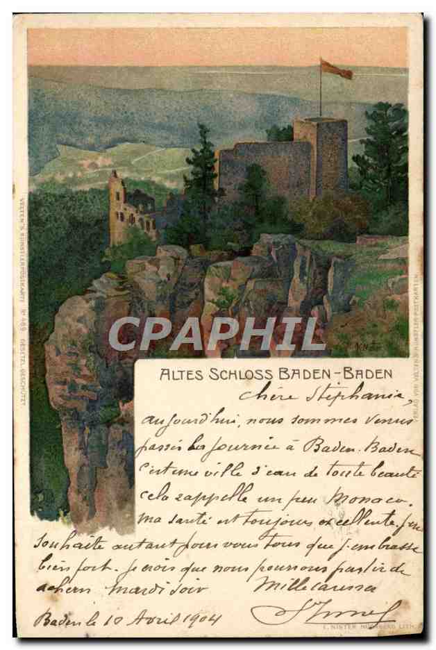 CPA Illustrateur Altes Schloss Baden Baden 