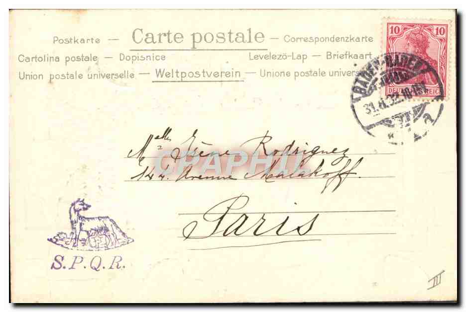 CPA Illustrateur Baden Baden vom Neuen Schloss aus  — Verso