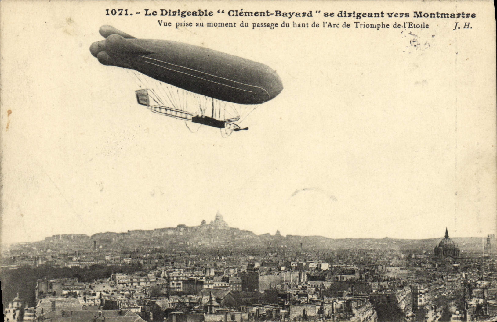 CPA Aviation Zeppelin Dirigeable Clement Bayard se dirigeant vers Montmartre Vue prise au moment Arc de Triomphe 