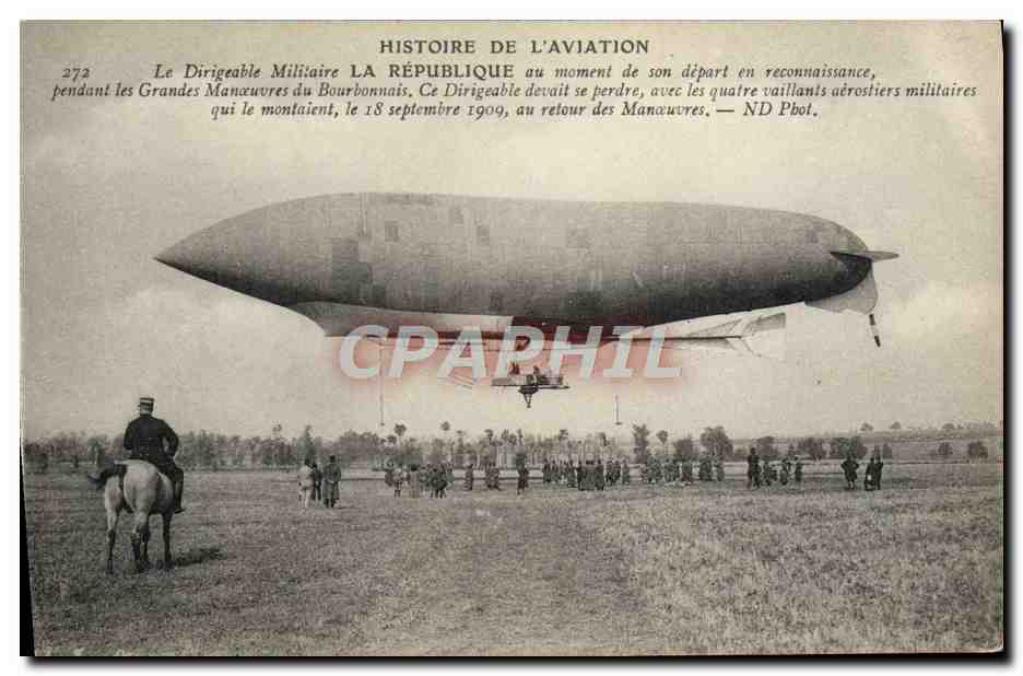 CPA Aviation Zeppelin Dirigeable La Republique Grandes Manoeuvres du Bourbonnais 