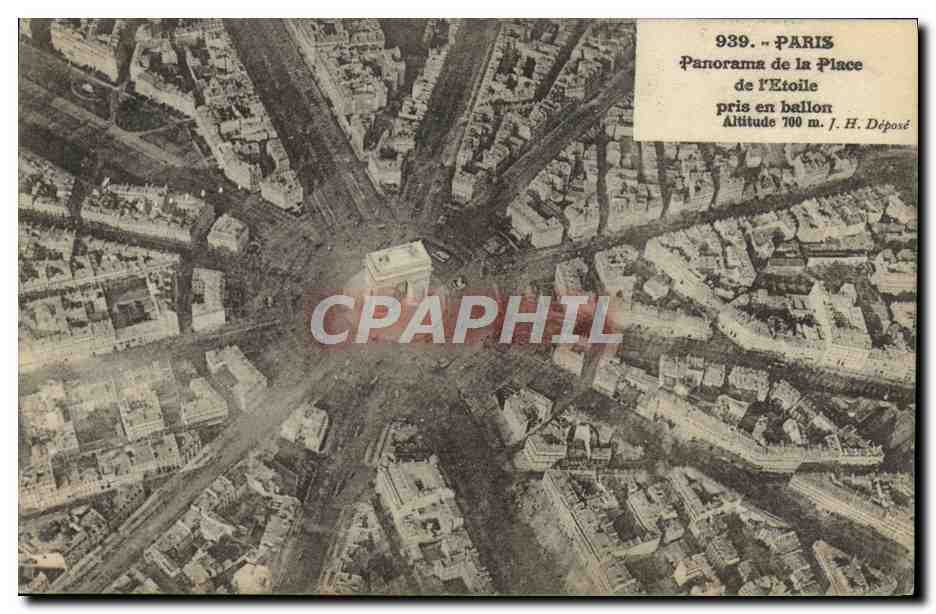CPA Aviation Zeppelin Dirigeable Panorama de la place de l'Etoile pris en ballon 